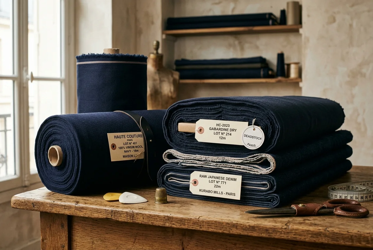 Rouleaux d'étoffes nobles de luxe et atelier d'upcycling Kanten
