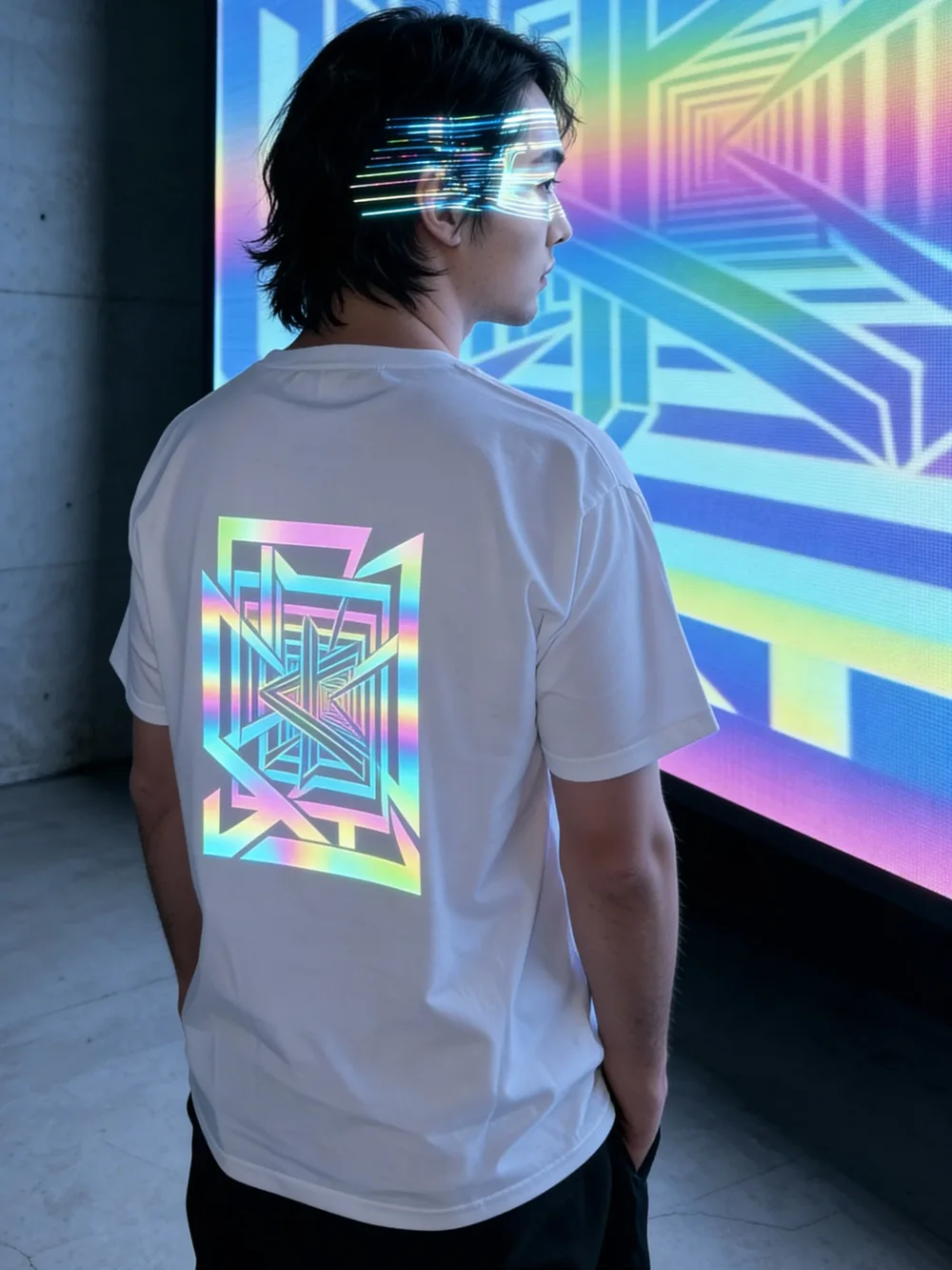 T-shirt Optical Tunnel, motif vectoriel avec finition holographique.