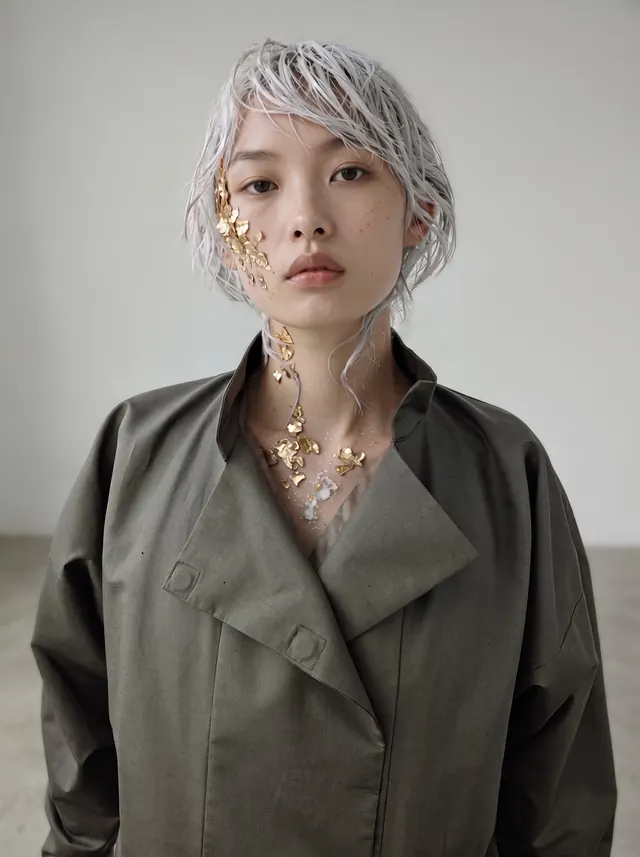 Chemise Hanpi Army, coupe ample et col ouvert.